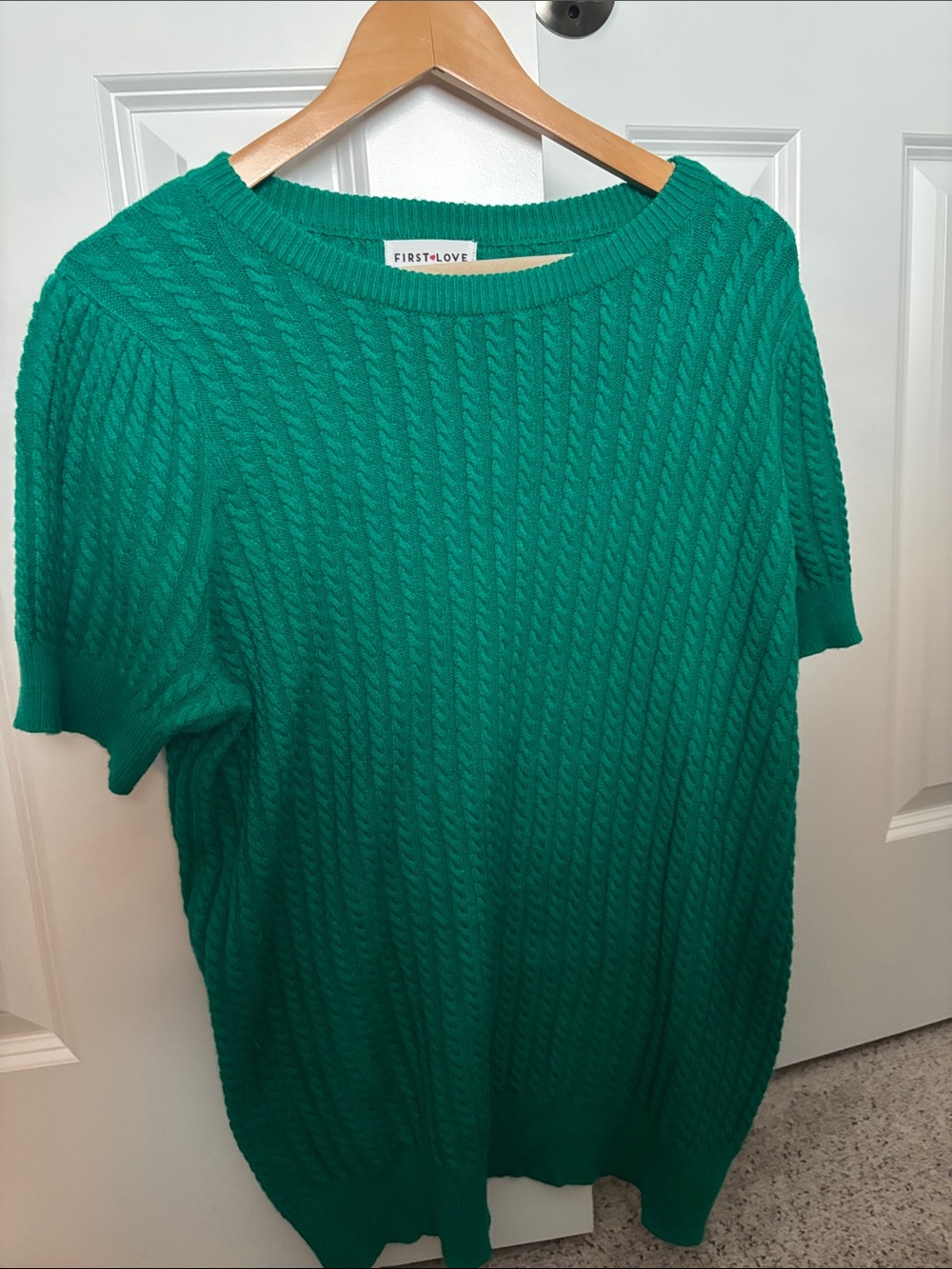 First Love Green Cable Knit Short Sleeve Sweater Top